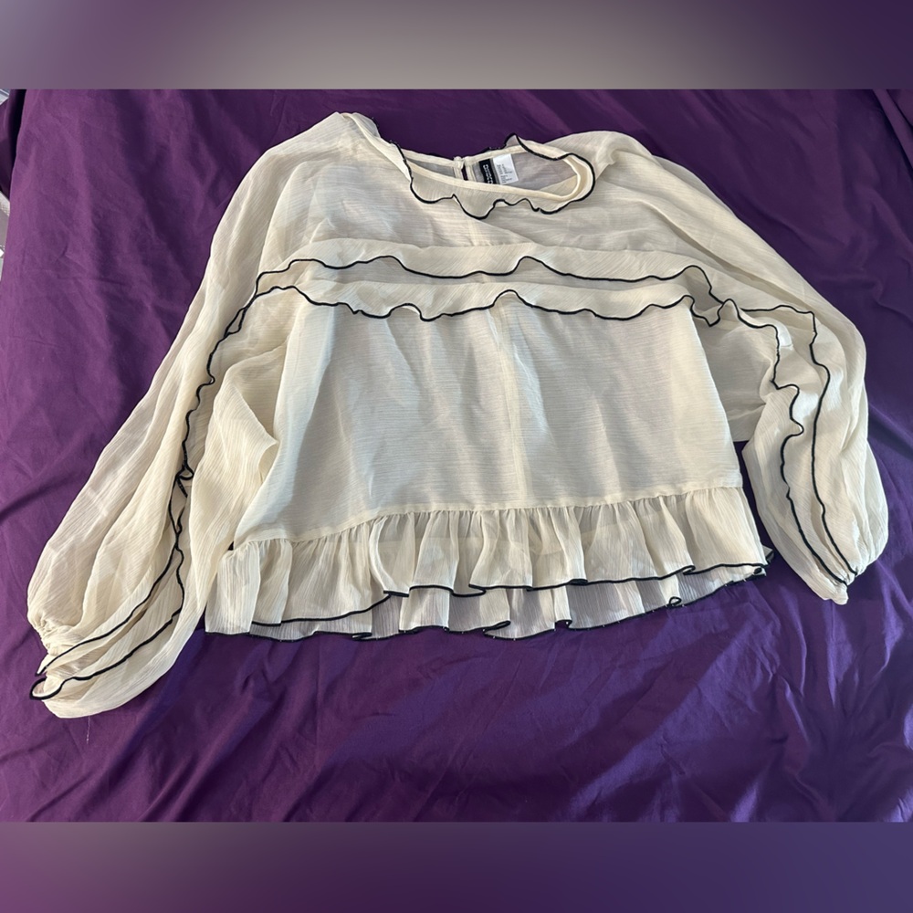 H&M Cream See Through Shirt with Black Trim